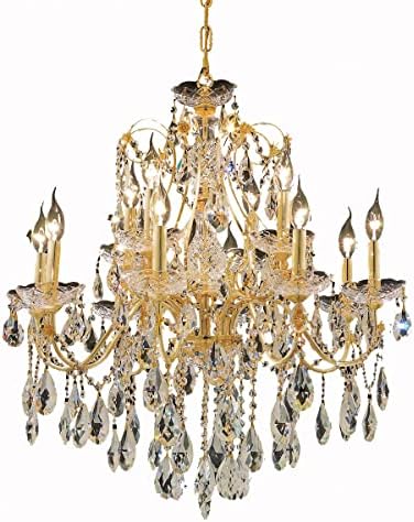 Elegant Lighting 2016D28G/RC Francis Collection 12-Light Hanging Fixture Royal Cut Crystals with Gold Finish