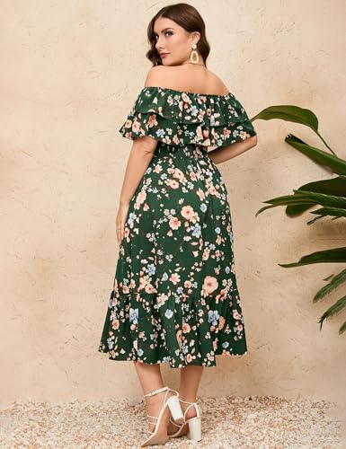 Image of KOJOOIN Women Plus Size Off Shoulder Maxi Dress Ruffle Flowy Casual Summer Boho Long Dresses