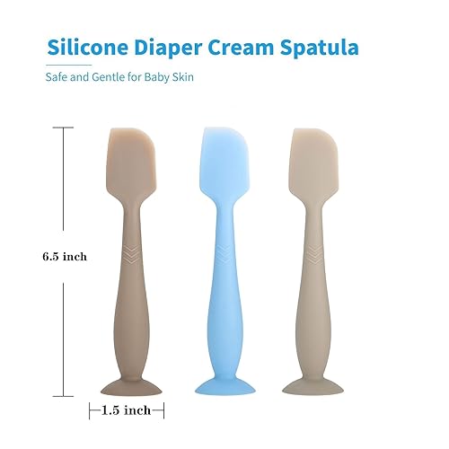 Miniatura 6 de Paquete de 3 espátulas aplicadoras de crema para pañales de bebé, espátula de silicona suave para pasta de glúteos con base de ventosa (cian, rosa,