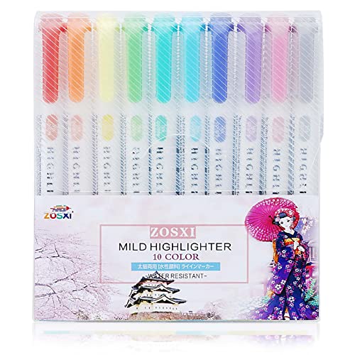 Zosxi Highlighters Double Ended Mild 10 color Highlighters Fluorescent...