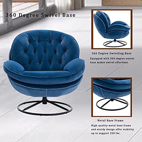 Baysitone Velvet Swivel Accent Chair With Ottoman Set, Modern Lounge Chair With Footrest, Comfy Armchair With 360 Degree Swiveling For Living Room, Bedroom, Reading Room, Home Office (Blue) #TOP3
