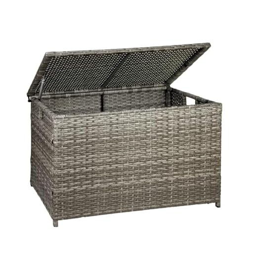 MOORLITER Wicker Storage Trunk, 42.3 Gallon (160L) Large Wicker Basket with Lid, Wicker Trunk with Safety Hinge, Handwoven Wicker Chest, Support 200 lbs, for Bedroom, 30L x 17W x 18H”, Grey