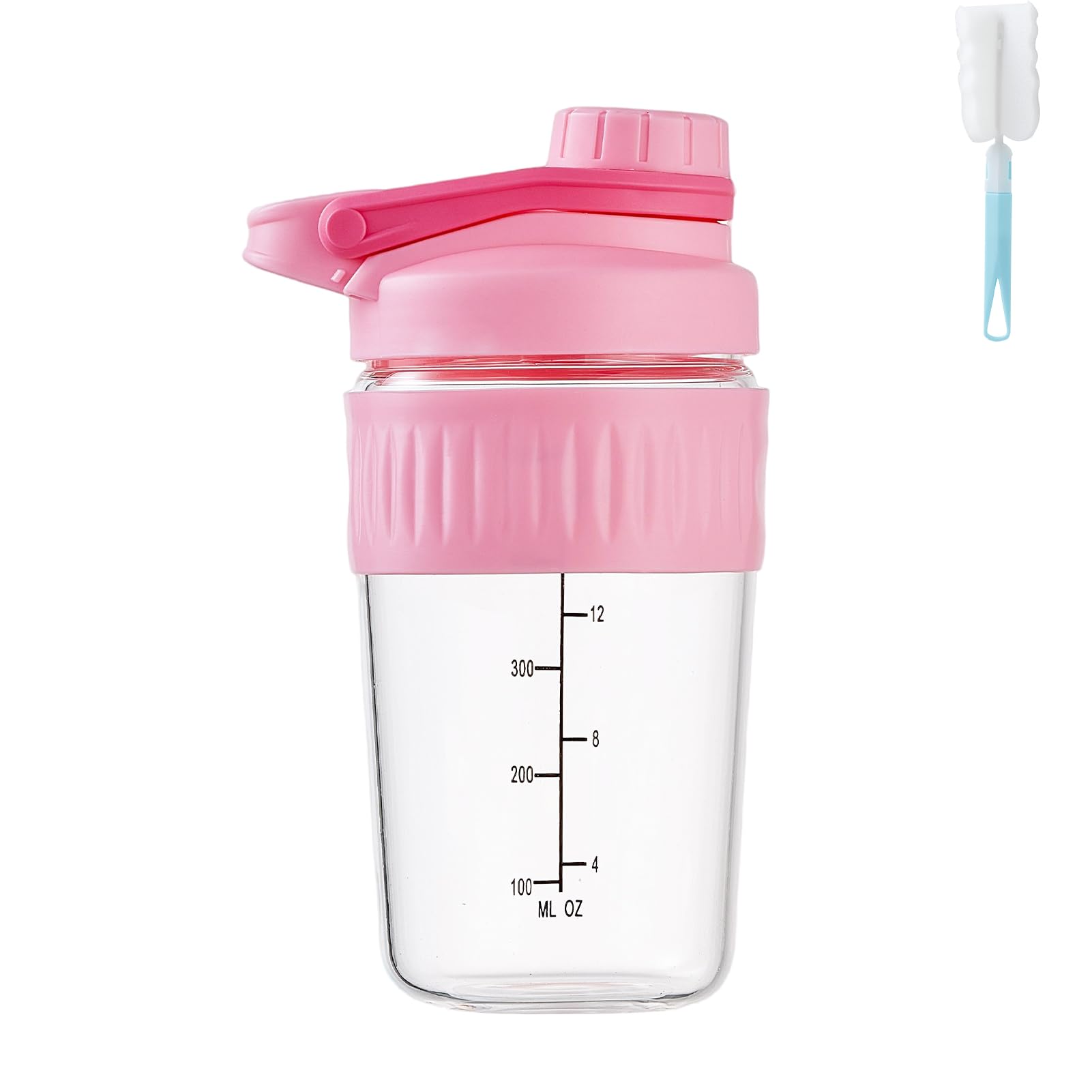 Photo 1 of 16oz Glass Shaker Bottle for Protein, Small Borosilicate Glass Protein Powder Leak-Proof Shaker Cup Mixes with 304 Blending Ball(16oz,Pink)