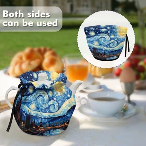 Image of Van Gogh Starry Night Teapot Cozy for Teapot Tea Pots Cozy for Keeping Warm Portable Easy to Clean Coffee Pot Cozy Polyester for Hotel Thicken Kettle Dust Cover for Kitchen