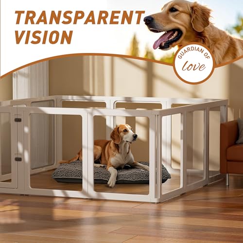 Kerhouze 12 Welpenlaufstall Faltbar mit abschließbarer Tür, 75cm hoch, Welpenauslauf Indoor Transparent, Laufstall Hund für Katzen, Hunde, Kaninchen und kleintiere, rutschfest, weiß (12PCS-75CM)