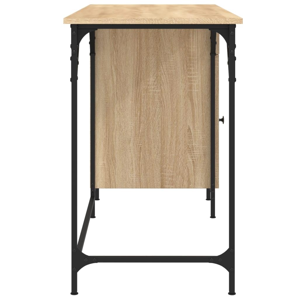 Scrivania per computer in rovere Sonoma, 131 x 48 x 75 cm, in legno con telaio in metallo, ampio spazio di archiviazione, ergonomica, per ufficio, casa e cameretta dei bambini, salvaspazio e
