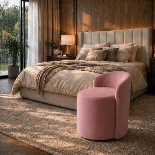 Image of Jaico Wood Seating mudda Puffy Stool Chair for Living Room, Dressing Table, Office, Home Decor, Ottoman pouffes, Sofa Type, and Large .Ottoman and Chair Combined into one (Pink)