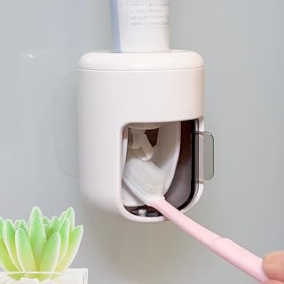 Dispensador de pasta de dientes So Nice, exprimidor automático de pasta de dientes para baño montado en la pared, visualización del caudal de pasta de dientes (blanco y transparente)