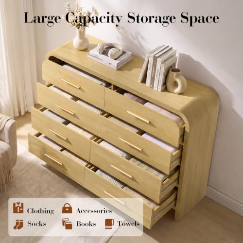 Image of Curved Drawer Dresser for Bedroom with 8 Drawers, 54'' Wide Chest of Drawer