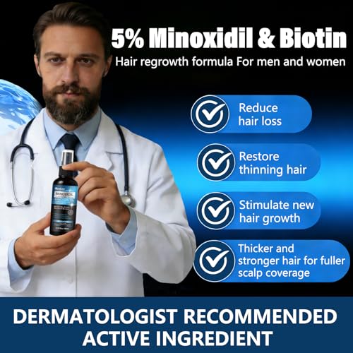 5% Minoxidil for Men and Women Hair Growth, Hair Loss Treatments Serum with Biotin Batana and Rosemary, Minoxidil Hair Growth Spray for Stronger Thicker Fuller Hair Beard Regrowth, 3 Bottles - Image 4