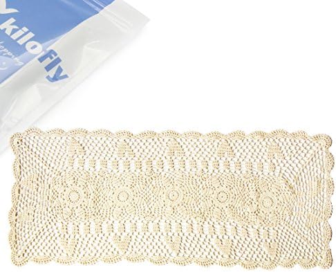 kilofly Handmade Crochet Lace Rectangular Table Runner 15 x 51 Inch, Beige