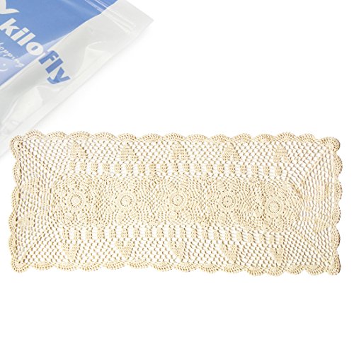 kilofly Handmade Crochet Lace Rectangular Table Runner 15 x 51 Inch, Beige