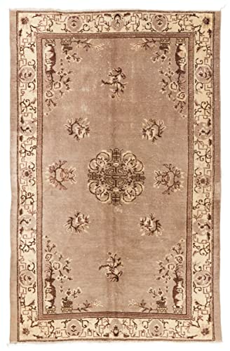 5.2x8 Ft Vintage Handmade Art Deco Chinese Rug in Soft