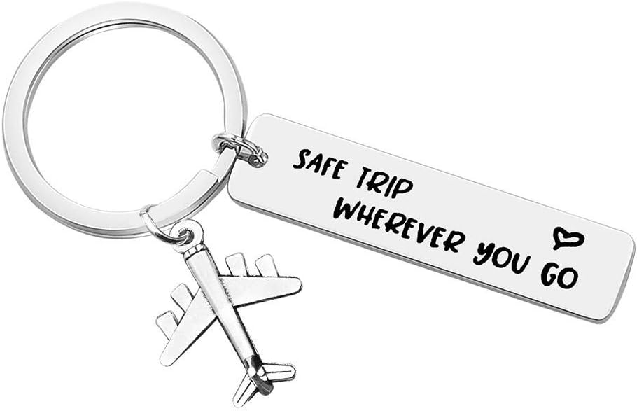 Wherever You Go Keychain Traveling Keychain Airplane Fly Safe Key Ring Flight Attendants Gift Pilot Jewelry Aviation Graduation Gift Christmas Birthday Present for Travelers