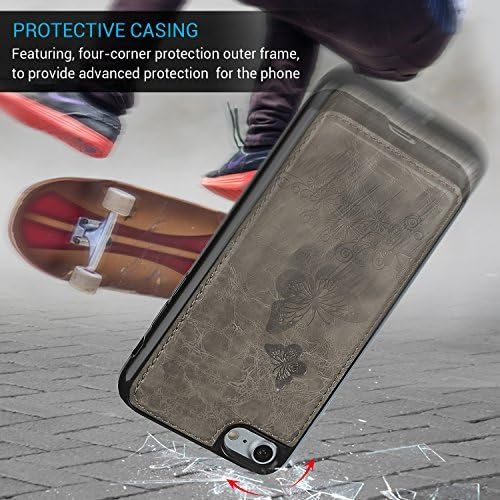 Compatible with iPhone 7 Case, iPhone 8 Wallet Case PU Embossed Butterfly Flower Leather Detachable Wallet with Card Holder and ID Slot Cover for iPhone 7 & iPhone 8 4.7 inch (Natural)