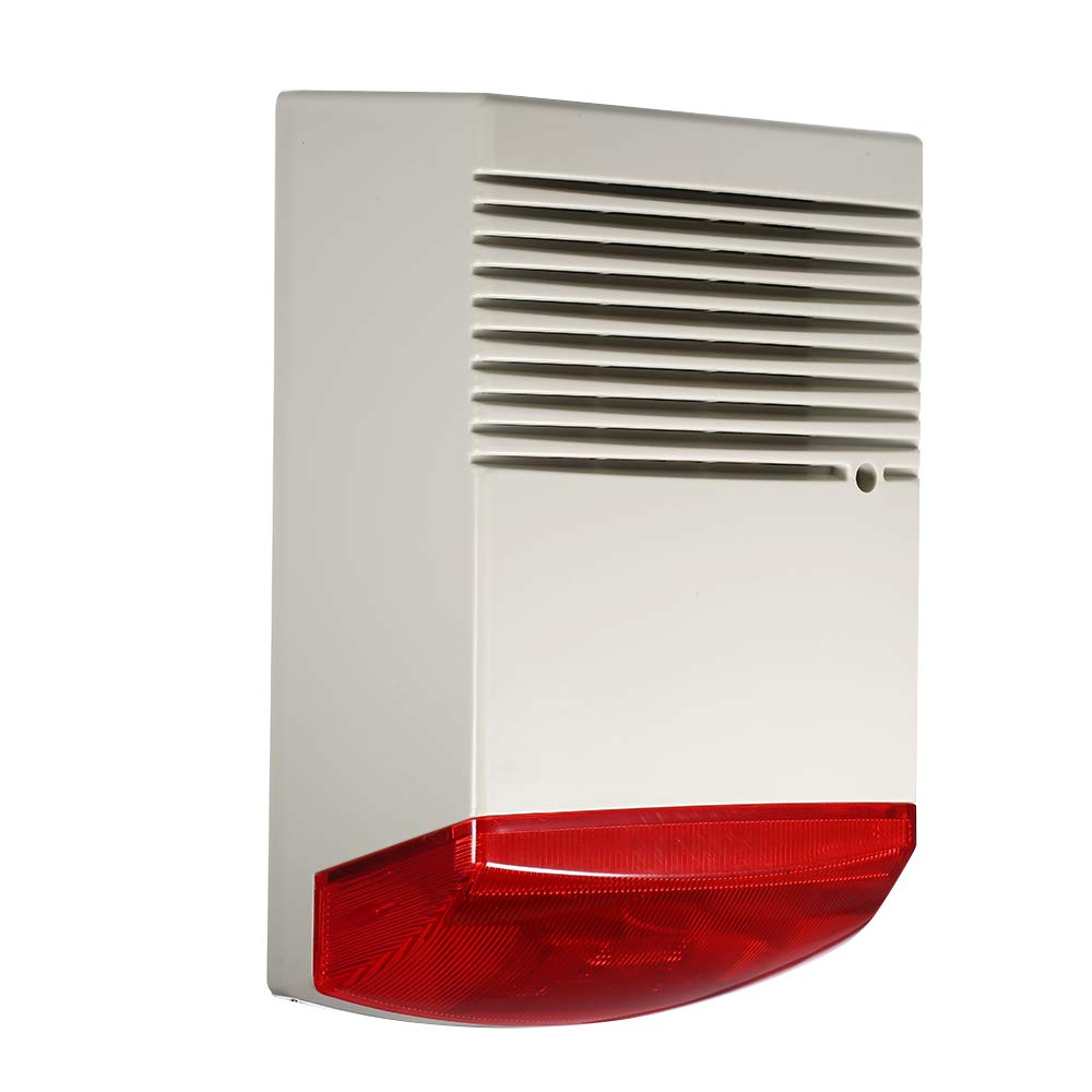 Capteur de porte et de fenêtre - Sirène stroboscopique filaire - Lumière d'alarme rouge - 120 dB - Alarme sonore - Haut-parleur extérieur étanche pour intrusion de sécurité et de feu