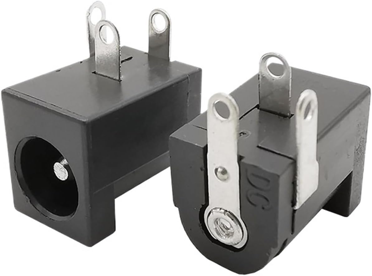 100/200Pcs DC-005 5.5x2.1mm DC Power Jack Socket DC Connector Right Angle PCB Mount Terminal Round The Needle Black DC005(200Pcs)