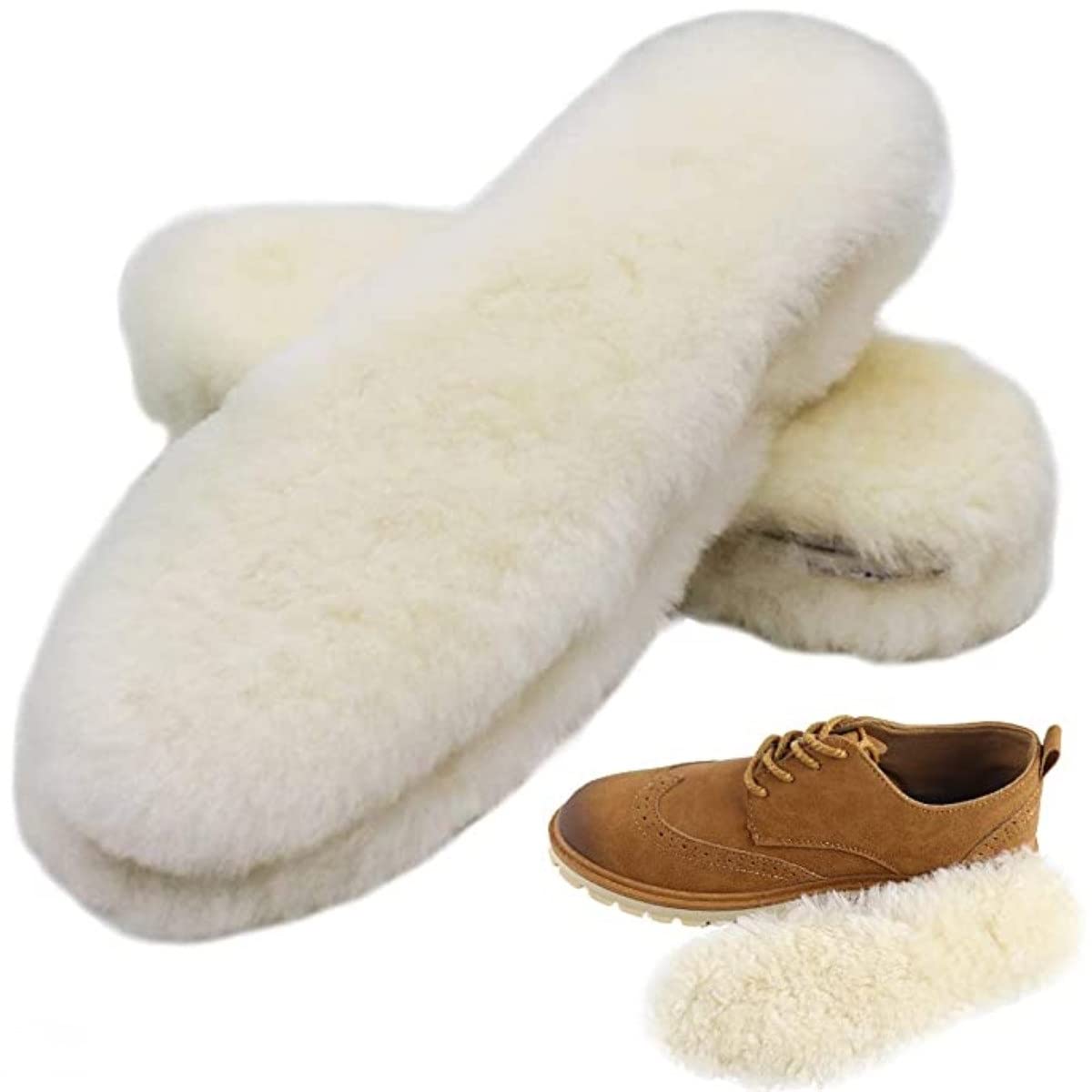 Plantillas de espuma viscoelástica para hombres y mujeres, plantillas de espuma viscoelástica para mujeres, soporte de pies, plantillas de piel de oveja natural GANFANREN, plantillas de lana real de