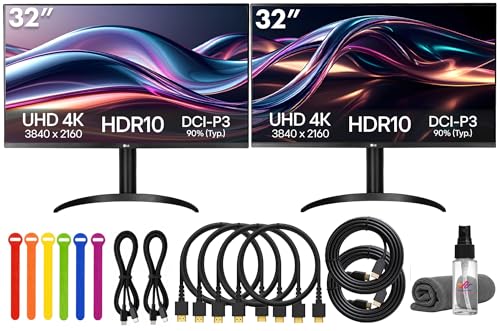 Image of LG 32UR500K-B Ultrafine 32 inch 4K UHD (3840x2160) Monitor (2-Pack) | HDR10, 60Hz, 4ms, AMD FreeSync, DCI-P3 90% Color Gamut, Anti-Glare, Speakers, Tilt /Height /Pivot Stand, HDMI & DisplayPort - Bundle