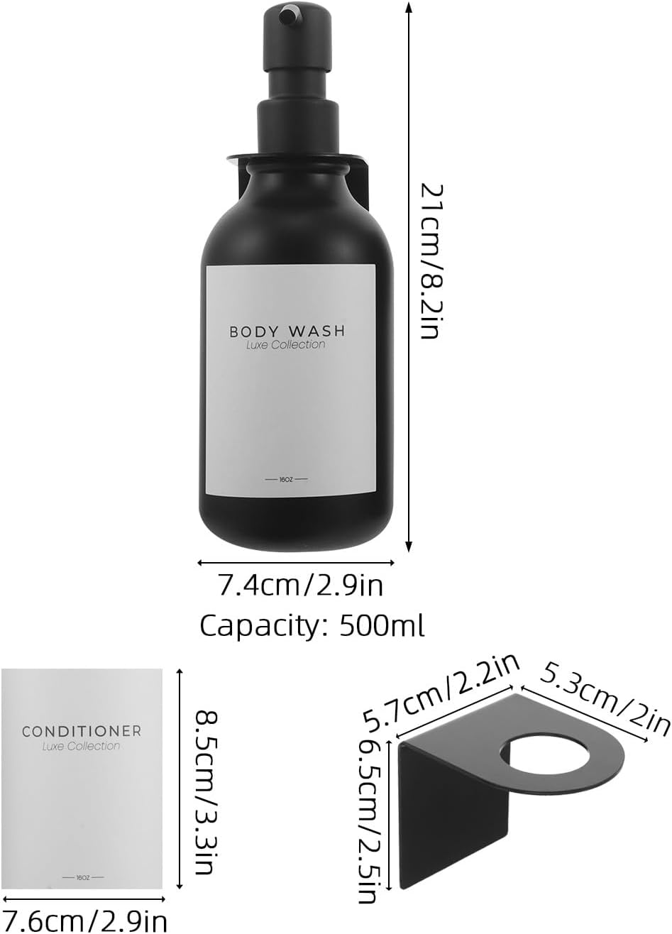 1 Set Shower Soap Dispenser, 3 Chamber Refillable Shampoo Conditioner, Body Wash Bottles with Stainless Steel Pumps and Wall Bracket for Bathroom