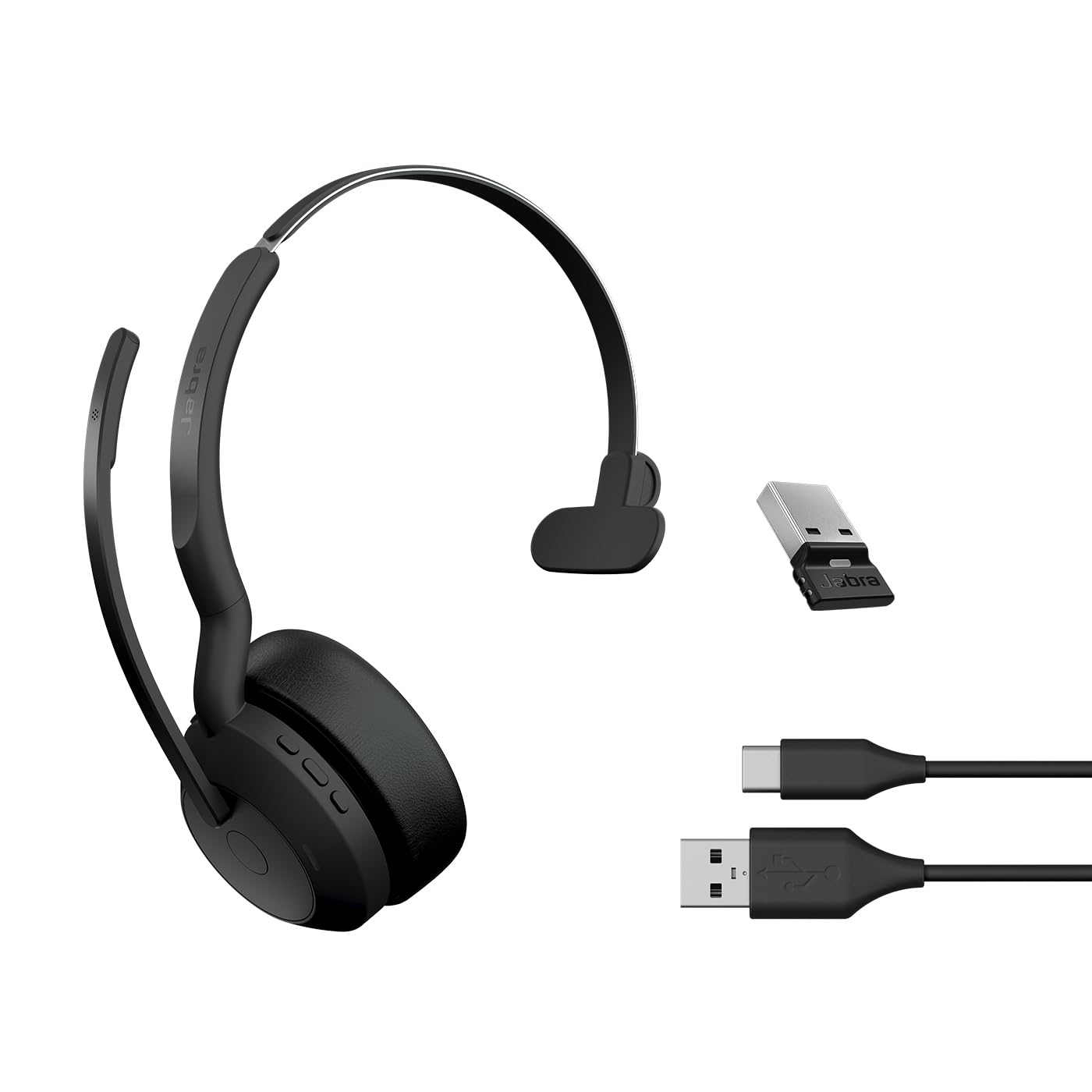 Jabra Evolve2 55 Cuffie Wireless Mono con tecnologia Jabra Air Comfort, USB-A dongle, Tutte le piattaforme, Mono, Senza Supporto