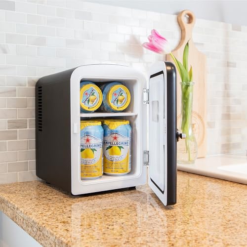 Image of Koolatron Mini Fridge- Black Refrigerator 6 Can Portable Cooler for Bedroom Office Dorm Car Compact Fridge for Drinks Makeup Skincare Dual Power 12V 110V