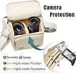 Cwatcun Compact Camera Bag Case Canvas Leather Trim Compatible for Nikon, Canon, Sony Mirrorless Camera and Lenses Water Resistant, Camera Shoulder Messenger Bag Beige(Small)