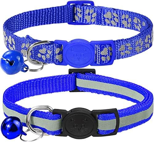 Taglory Reflective Cat Collar with Bell and Safety Release, 2-Pack Girl Boy Pet Kitten Collars Adjustable 15-20cm SkyBlue