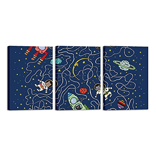 Fusée photos chat cosmos triptyque moderne de décoration murale pour maison