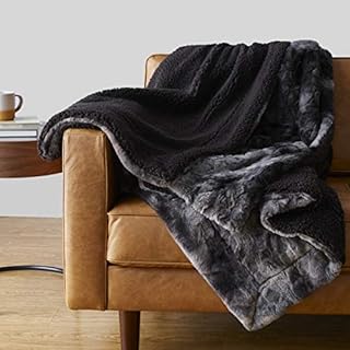 Amazon Basics Fuzzy Faux Fur Sherpa Throw Blanket, 127 x 152 cm - Moonlit Black