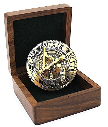 Solid Brass Sundial And Compass In Hardwood Box - Polished Brass Sundial Compass Rustic Vintage Home Decor Gifts #TOP2