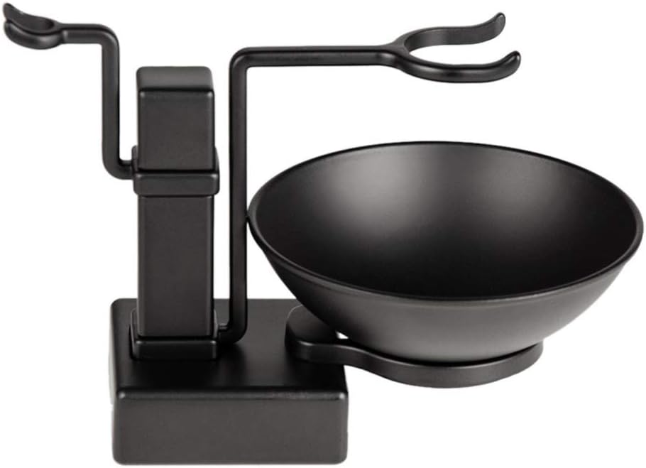 Milisten 2pcs Shaving Bowl and Holder Black Safety Razor Stand Soap Bowl Brush Rack Shave Accessories for Male Men Boy