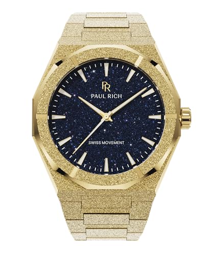 Paul Rich Men's Luxury Stainless Steel Watch - Rugged & Stylish Timepiece for Business, Gift, or Graduation - Fancy Analog Water Resistant Wrist Watch for Him - Frosted Star Dust II, Gold/Aventurine