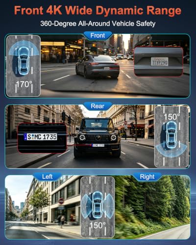 4K+1080P*3 FHD Dash Cam Front and Rear, 360° Car Camera, 5.8GHz WiFi 20MB/s - image 3