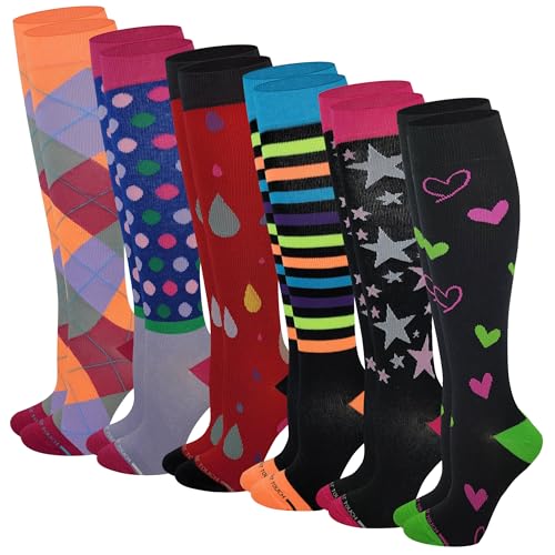 Different Touch 6 Pairs Pack Women Travelers, Anti-Fatigue, Graduated Compression Knee High Socks 9-11