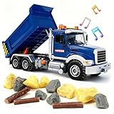 SMILESSKIDDO Dump Truck Toy - 1:12 Large Friction Powered Truck with Air Pump Function, Lights & Sounds, Boy Toys Age 3, Birthday Gift for 3 4 5 6 7 8 Years Old Boys Girls, Toys for Kids 3-5