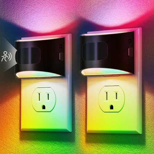 Image of DORESshop LED Night Light[2 Pack], Night Lights Plug into Wall, 8-Color RGB LED Nightlight with Motion Sensor, Dusk to Dawn Sensor, Nightlights for Adults, Bedroom, Bathroom, Hallway