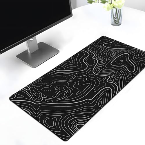Image of Large Black Topographical Extended Mouse Pad (11x23) for Laptop Desktop PC and Gaming Desk Mat Rubber Base Desk Pad
