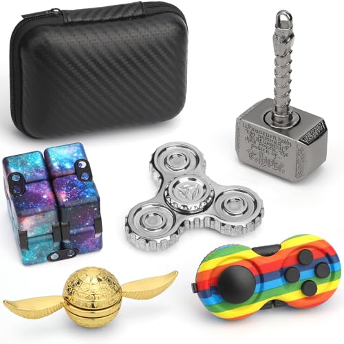 Image of 5PCS Fidget Toys Set with Fidget Spinner Finger Pad Infinity Cube 2 in 1 Hammer Spin, Cool Gadget Desk Spinner for Teen Adults, Gifts for Birthday Party Favor Classroom Prizes