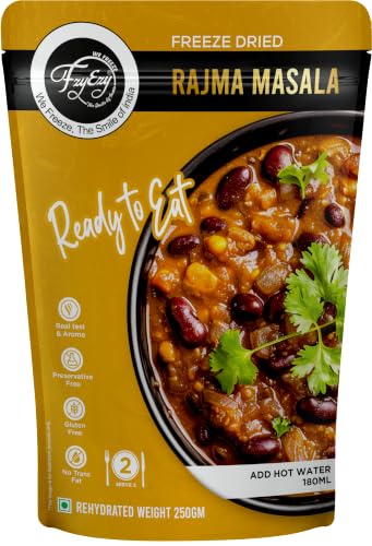 Image of FzyEzy Freeze-Dried Instant Meal Pack - Ready-to-Eat Travel Food | Lightweight, Long Shelf Life | Ideal for Camping, Hiking, Trekking, Emergency Survival | No Preservatives | Veg Meals (Rajma Masala)