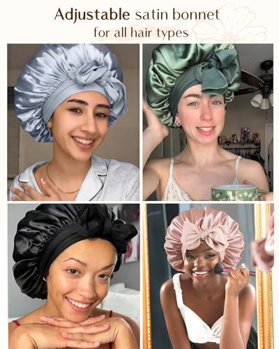Image of YANIBEST Adjustable Silk Bonnet for Sleeping Women Double Layer Satin Bonnet Reduce Friction Prevent Frizz Curly Hair