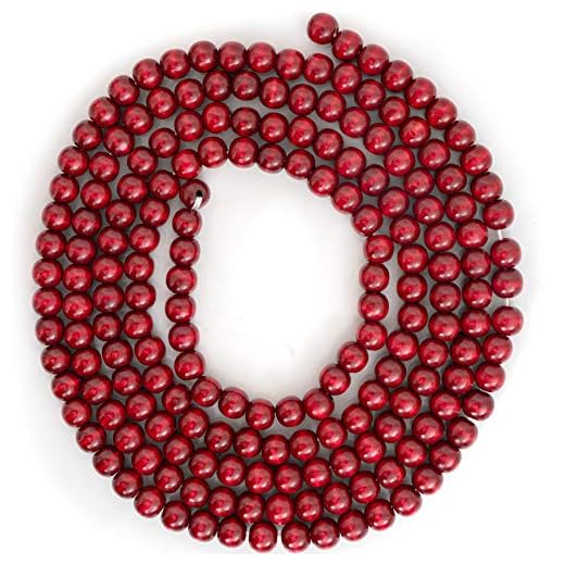 Ornativity Wooden Christmas Garland Decorations - Rustic Wood Beaded Christmas Tree Decorations Garland Bead Strand (Cranberry Red)