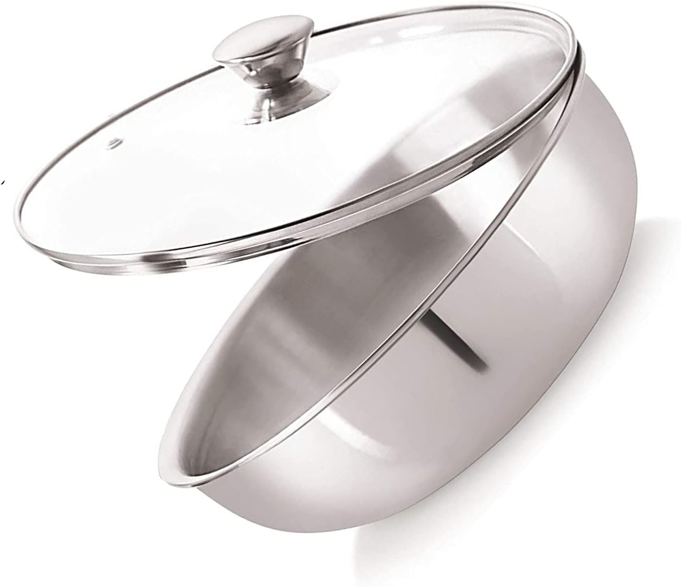 G & D Stainless Steel Triply Induction Base Deep Kadai Steel Aluminum Tasla with glass Lid Stainless Steel Tasla Low Wok Without Handle