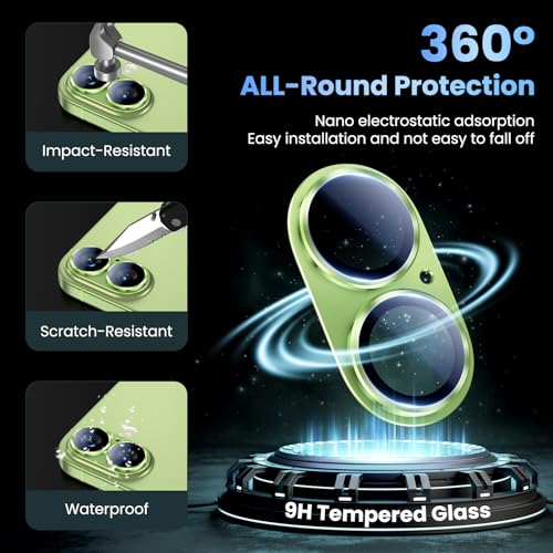 Image of Uyiton Compatible with iPhone 17 Camera Lens Protector - [Not Easy to Break][Strong Adsorption][Case-Friendly] Metal Tempered Glass Rear Camera Screen Cover - Sage