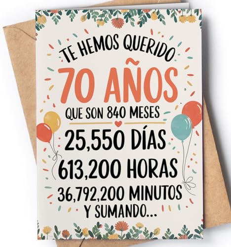 Tarjeta de 70 Cumpleaños - Tarjeta de Felicitación Graciosa para alguien que cumple 70 años - Regalo Original para 70 Cumpleaños para él, ella, hombre, mujer, mejor amigo, amiga - EU 187