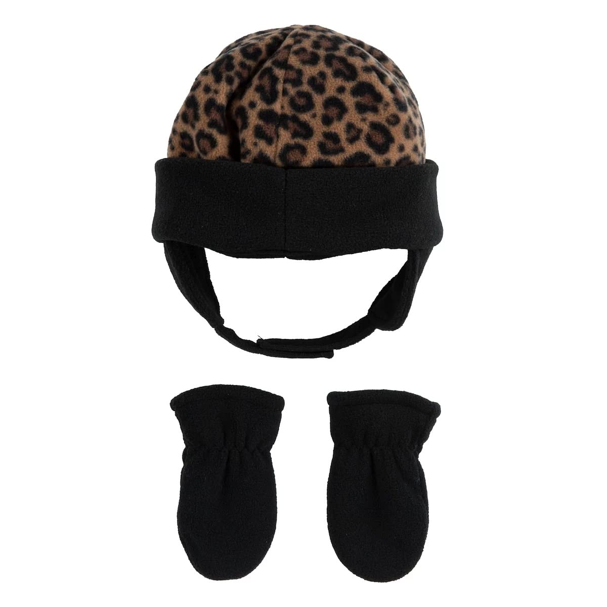 Nike Toddler Girls Leopard Trapper Hat & Mittens 2 Piece Set (Black(1A2951-023)/B, 12-24 Months)