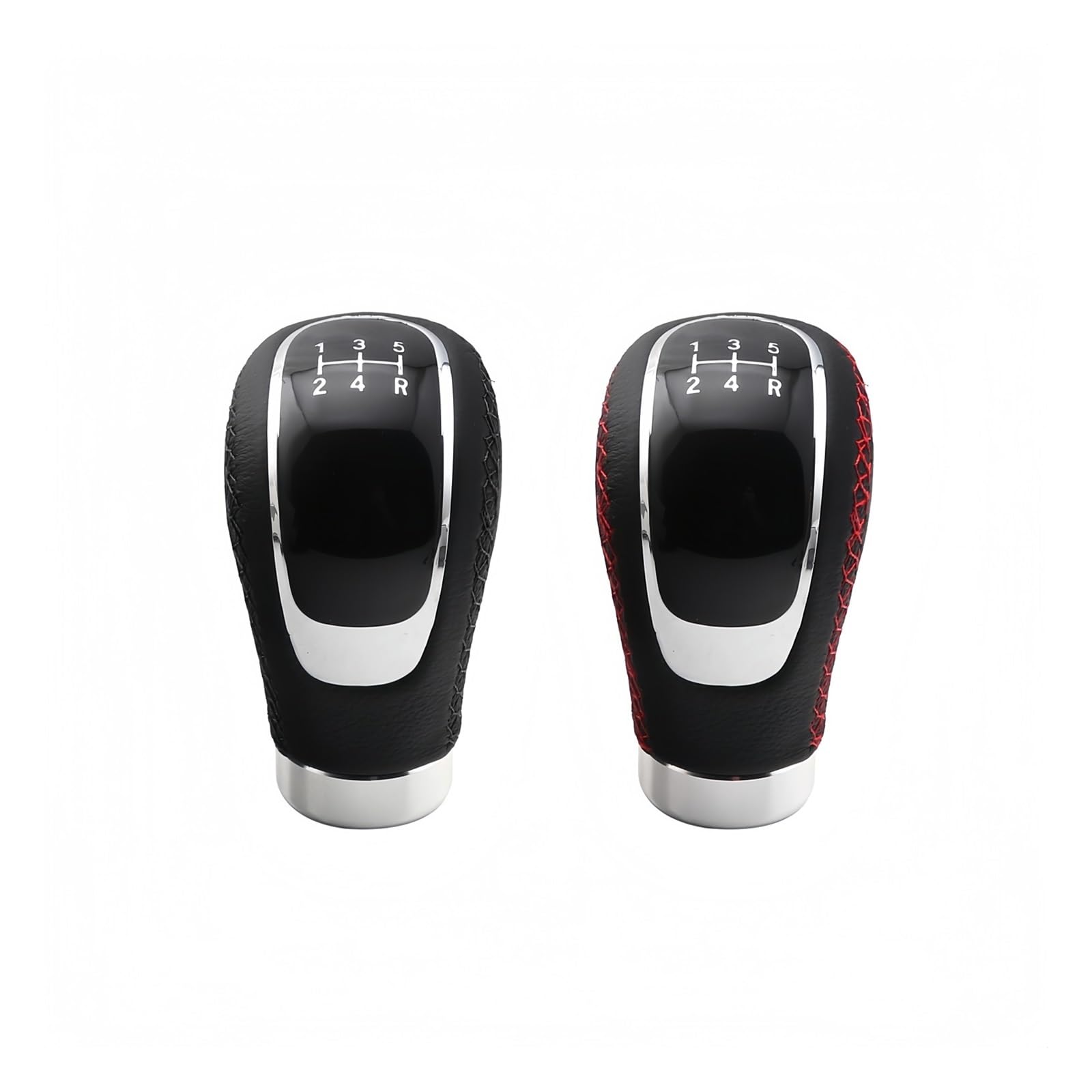 Grozzy Universal Shifter Handle Universal 5-Speed Gear Shift Knob Leather Shifter Lever for Manual Transmission(Black-Red Leather)