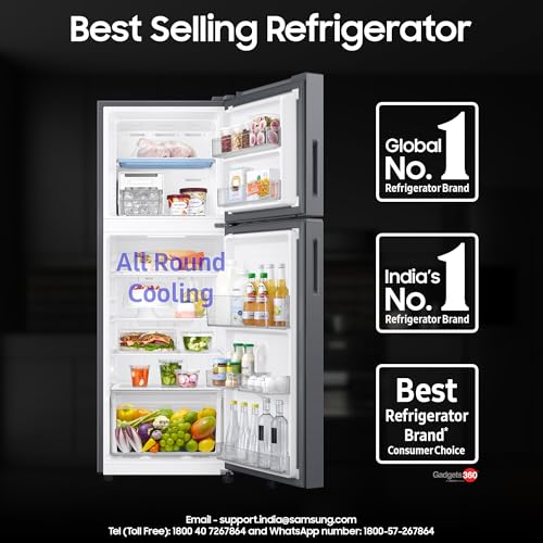 Image of Samsung 236 L, 3 Star, Convertible, Digital Inverter Frost Free Double Door Refrigerator (RT40H28U3THL, Silver, Refined Inox, 2026 Model)