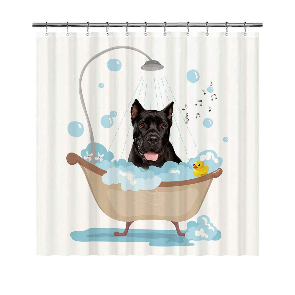 BAGEYOU Funny Dog Cane Corso in Bath Shower Curtains Cute Puppy Taking A Shower Waterproof Polyester Fabric Bathroom Curtain 72 x 80 Inch, With 12 Hooks