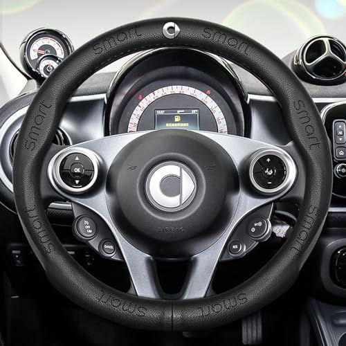 Car Steering Wheel Cover for Smart 451 Brabus Smart 453 Fortwo Forfour, Microfiber Leather Steering Wheel Protector Breathable Anti-Slip Handle Covers Interior Accessories